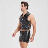 Sexy Men Vest Nightclub Stage Costume Men's Sexy Lingerie Black Patent Leather Vest and Shorts N843