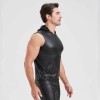 Sexy Shiny Men's Suit Vest Jackets Sporty and Casual Men's Leather Hooded Vests N837