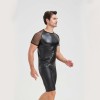 Men's Sexy Matte Leather Vest Shiny Short Sleeved T-shirt Sporty Top Performance Costume N842