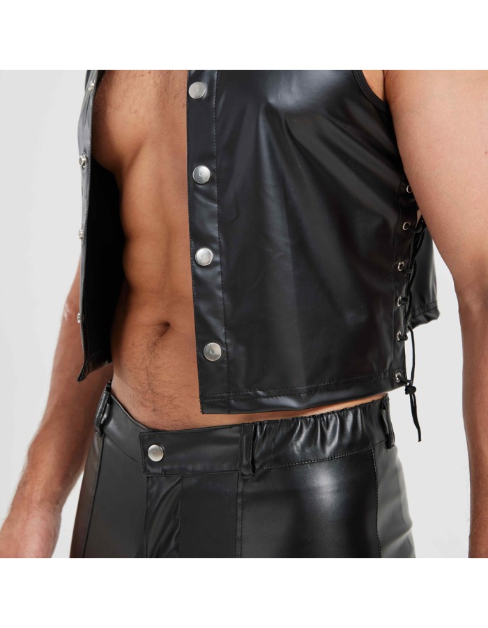 Sexy Men Vest Nightclub Stage Costume Men's Sexy Lingerie Black Patent Leather Vest and Shorts N843