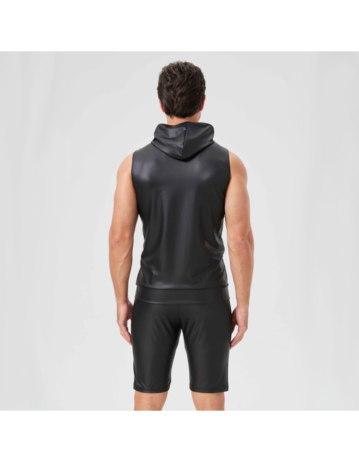 Sexy Shiny Men's Suit Vest Jackets Sporty and Casual Men's Leather Hooded Vests N837