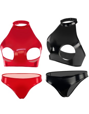 Women Leather Briefs High Gloss PVC Suit Latex Ammonia PU Sexy Bra Revealing Sex Bra Briefs XX6509