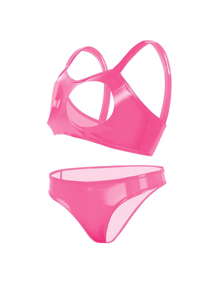 Sexy Revealing Sex Bras Briefs Suit Leather Two Piece PVC Latex Ammonia PU Bras Suit XX6510