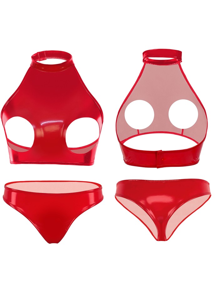 Women Leather Briefs High Gloss PVC Suit Latex Ammonia PU Sexy Bra Revealing Sex Bra Briefs XX6509