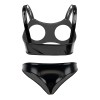 Sexy Revealing Sex Bras Briefs Suit Leather Two Piece PVC Latex Ammonia PU Bras Suit XX6510