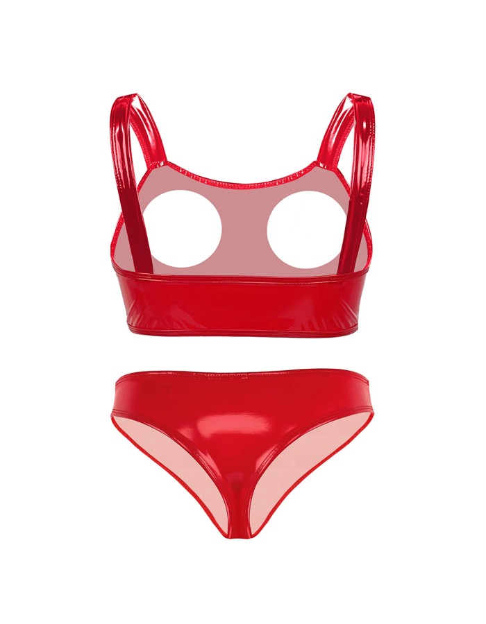Sexy Revealing Sex Bras Briefs Suit Leather Two Piece PVC Latex Ammonia PU Bras Suit XX6510