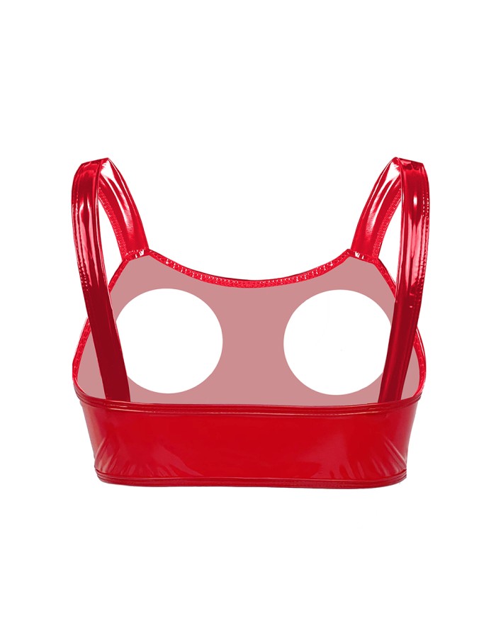 Sexy Revealing Sex Bras Briefs Suit Leather Two Piece PVC Latex Ammonia PU Bras Suit XX6510