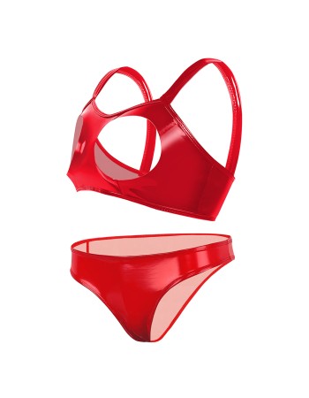 Sexy Revealing Sex Bras Briefs Suit Leather Two Piece PVC Latex Ammonia PU Bras Suit XX6510