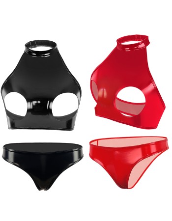 Women Leather Briefs High Gloss PVC Suit Latex Ammonia PU Sexy Bra Revealing Sex Bra Briefs XX6509