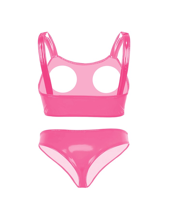 Sexy Revealing Sex Bras Briefs Suit Leather Two Piece PVC Latex Ammonia PU Bras Suit XX6510