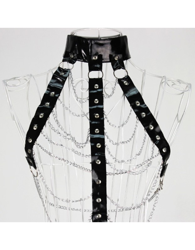 Adult sex lingerie metal chain necklaces breast revealing corsets women's uniforms seductive restraint sets BST58004