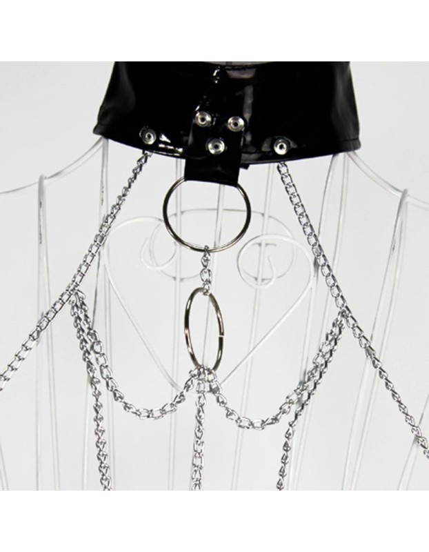 Three-point hollowed-out iron chain set of erotic underwear is alluring. The leather metal opening is free to take off BST58002