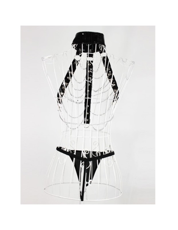 Adult sex lingerie metal chain necklaces breast revealing corsets women's uniforms seductive restraint sets BST58004