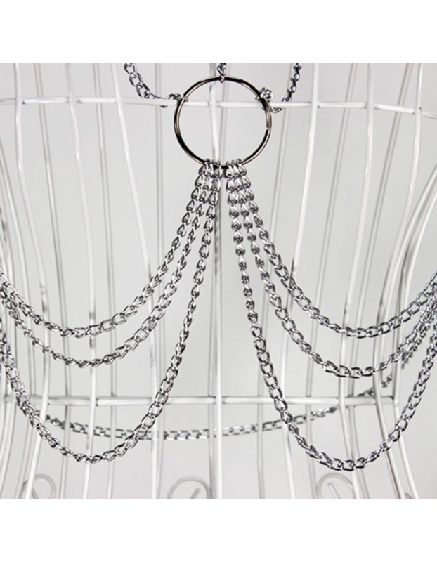 Three-point hollowed-out iron chain set of erotic underwear is alluring. The leather metal opening is free to take off BST58002