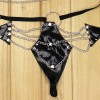 Three-point hollowed-out iron chain set of erotic underwear is alluring. The leather metal opening is free to take off BST58002