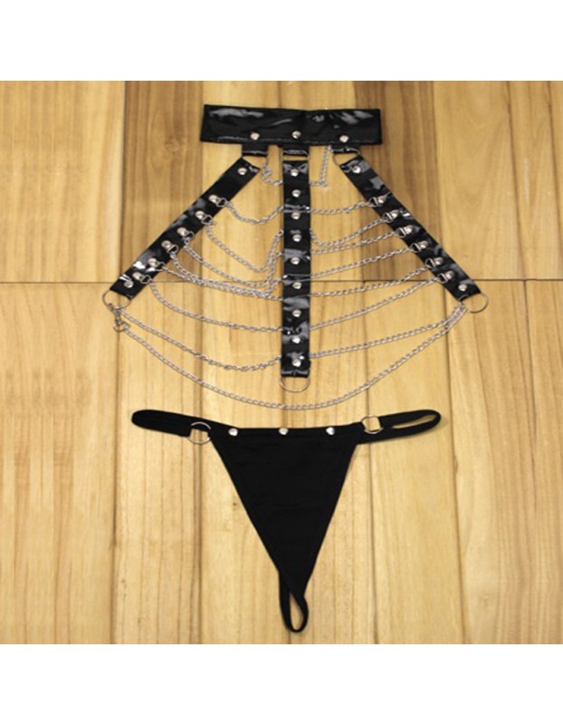 Adult sex lingerie metal chain necklaces breast revealing corsets women's uniforms seductive restraint sets BST58004