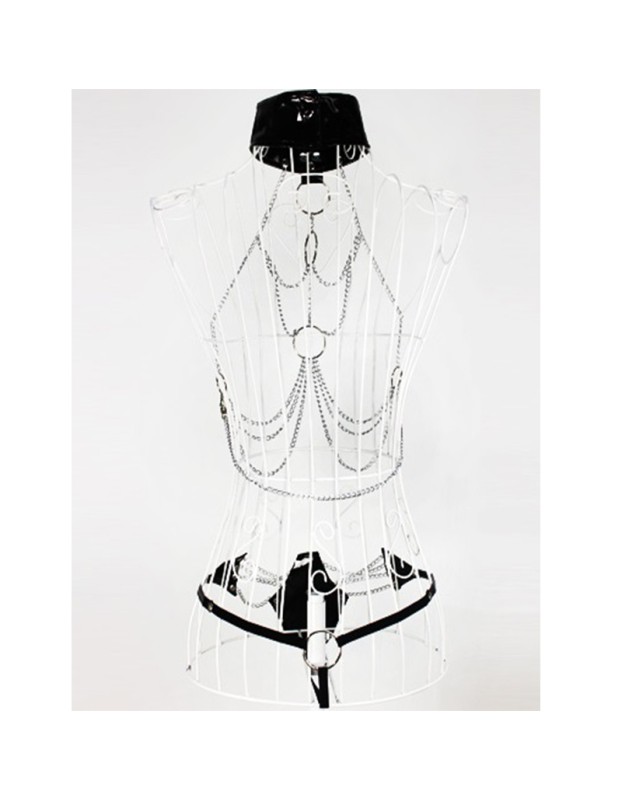 Three-point hollowed-out iron chain set of erotic underwear is alluring. The leather metal opening is free to take off BST58002