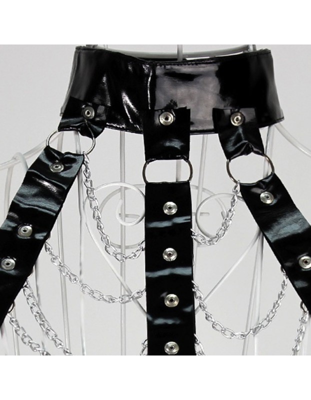 Adult sex lingerie metal chain necklaces breast revealing corsets women's uniforms seductive restraint sets BST58004