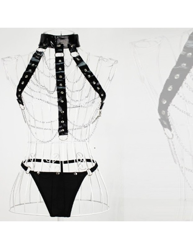 Adult sex lingerie metal chain necklaces breast revealing corsets women's uniforms seductive restraint sets BST58004