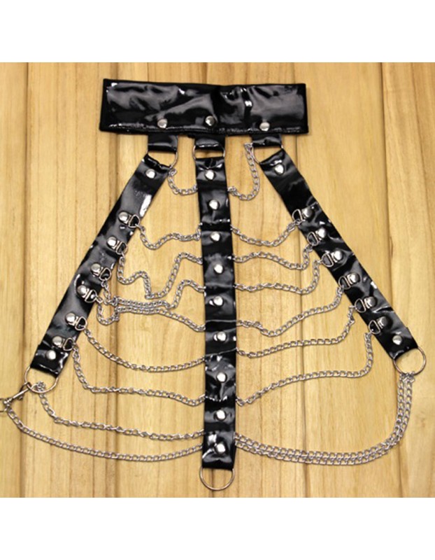 Adult sex lingerie metal chain necklaces breast revealing corsets women's uniforms seductive restraint sets BST58004
