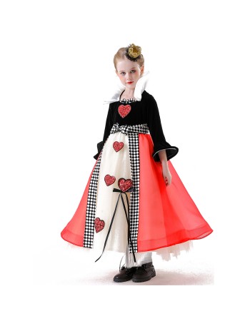 Red Heart Queen Costume Tulle Dress Girl Princess Puffy Cosplay Performance Costume YM8773