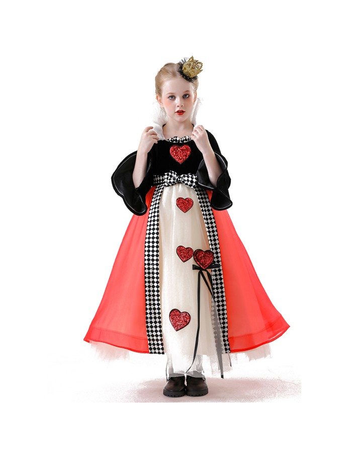 Red Heart Queen Costume Tulle Dress Girl Princess Puffy Cosplay Performance Costume YM8773