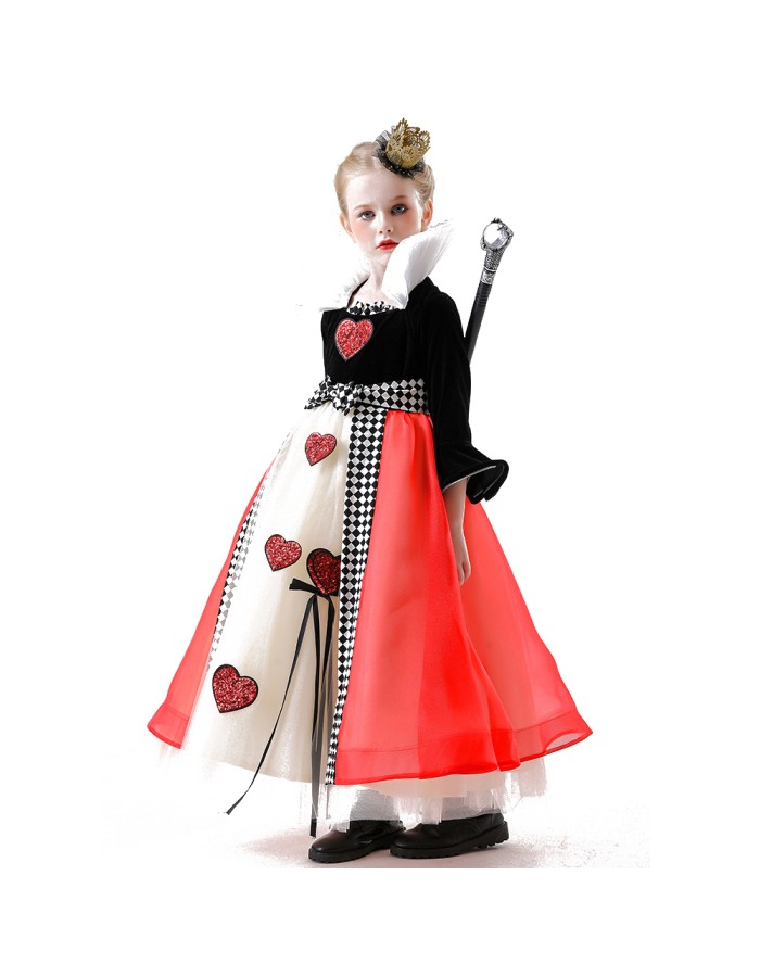 Red Heart Queen Costume Tulle Dress Girl Princess Puffy Cosplay Performance Costume YM8773