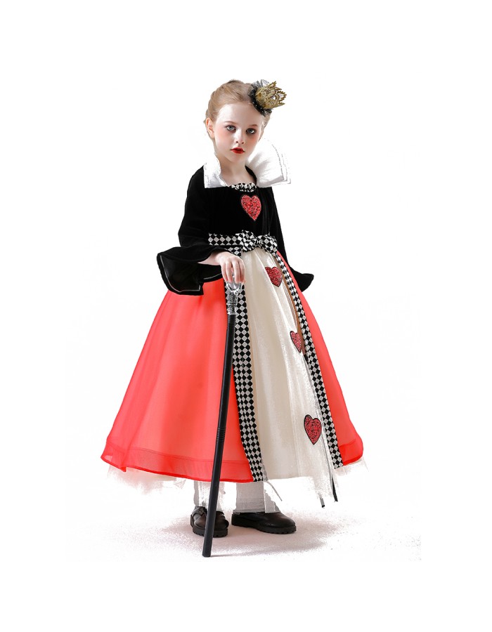 Red Heart Queen Costume Tulle Dress Girl Princess Puffy Cosplay Performance Costume YM8773