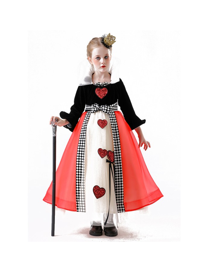 Red Heart Queen Costume Tulle Dress Girl Princess Puffy Cosplay Performance Costume YM8773
