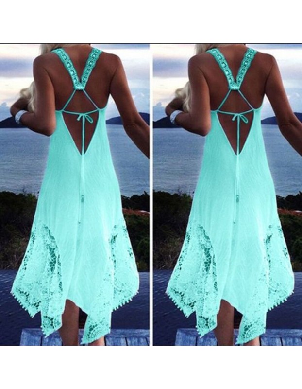 Clearance Sexy T-shirt Lace Tie-back Irregular Patchwork Women Casual Clothes Backless Dress SB201