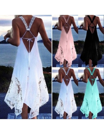 Clearance Sexy T-shirt Lace Tie-back Irregular Patchwork Women Casual Clothes Backless Dress SB201