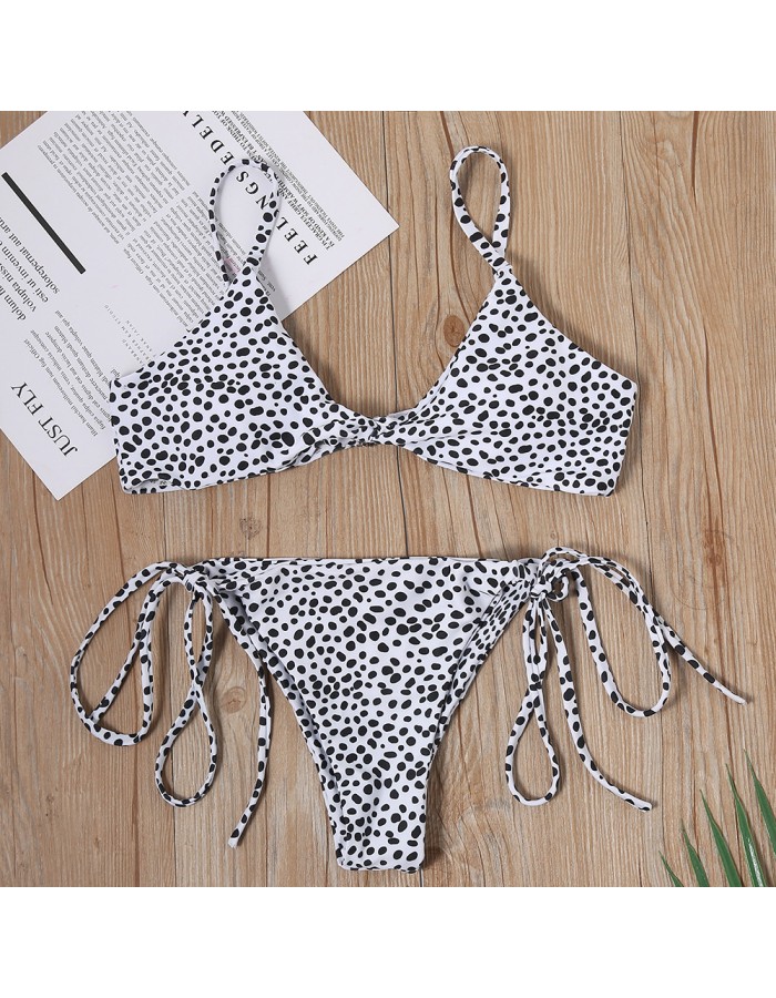 Women Bikini small dots leopard print cross bikini sexy bandage two-piece swimsuit FF48