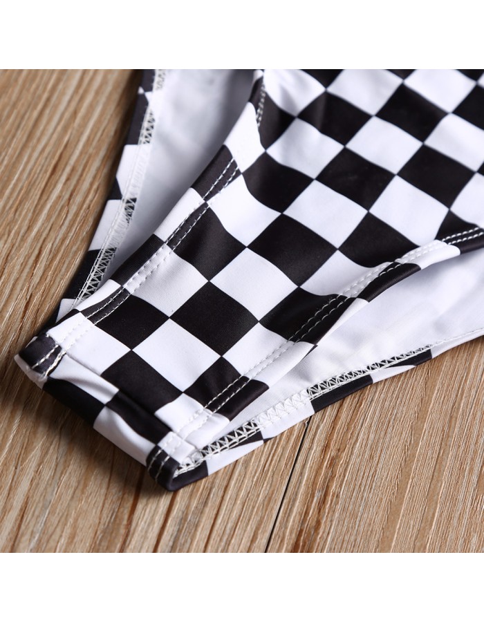 Plaid bikini cross-border Amazon high-waisted, simple two-piece sportswear for women FF14