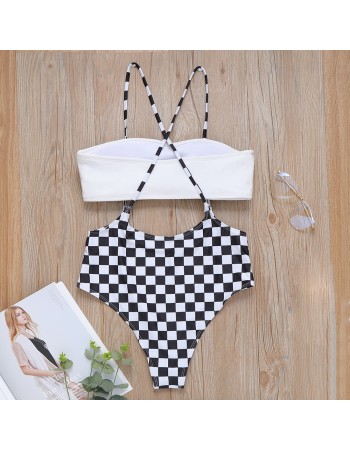 Plaid bikini cross-border Amazon high-waisted, simple two-piece sportswear for women FF14