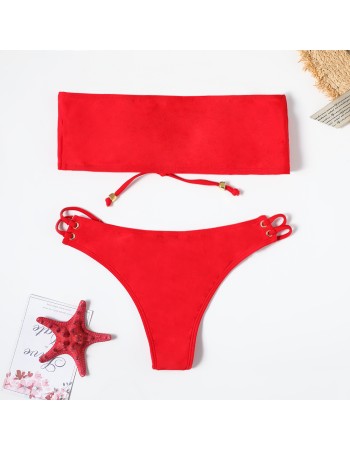 Swimsuit, lace-up bikini, sexy solid-color swimsuit, beach vacation bikini FF30
