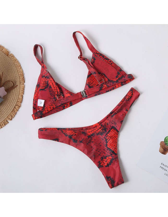 European and American swimwear red animal snake print bikini triangular two-piece swimwear CC31