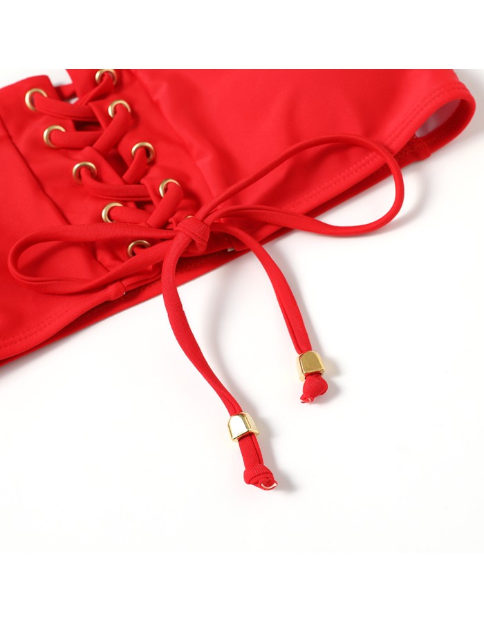 Swimsuit, lace-up bikini, sexy solid-color swimsuit, beach vacation bikini FF30