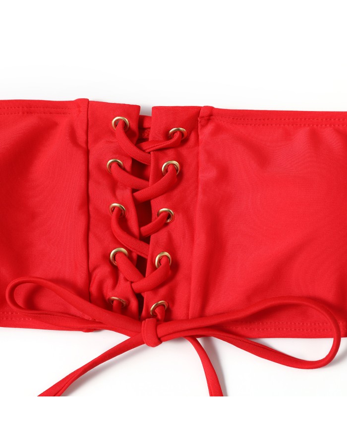 Swimsuit, lace-up bikini, sexy solid-color swimsuit, beach vacation bikini FF30