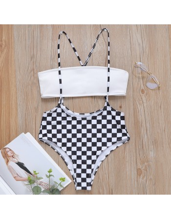 Plaid bikini cross-border Amazon high-waisted, simple two-piece sportswear for women FF14