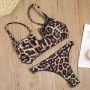 A sexy high-waisted two-piece swimsuit with a leopard-print steel block FF34