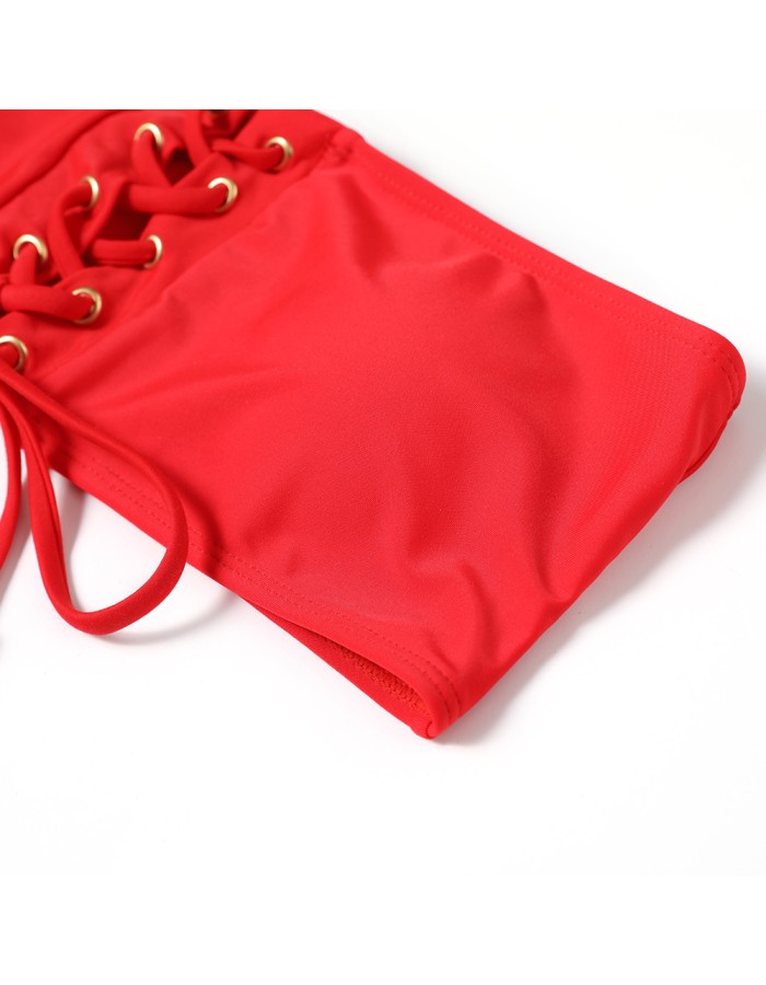 Swimsuit, lace-up bikini, sexy solid-color swimsuit, beach vacation bikini FF30