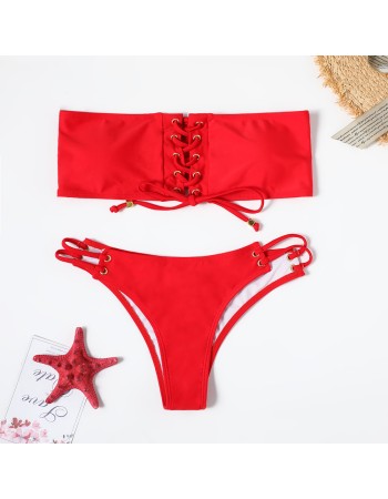 Swimsuit, lace-up bikini, sexy solid-color swimsuit, beach vacation bikini FF30