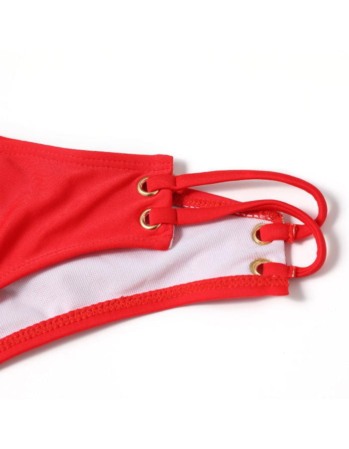 Swimsuit, lace-up bikini, sexy solid-color swimsuit, beach vacation bikini FF30