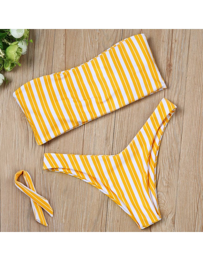 Striped sexy girl three-point lace-up Bikini bikini three-piece set skirt style swimming suit for women FF61