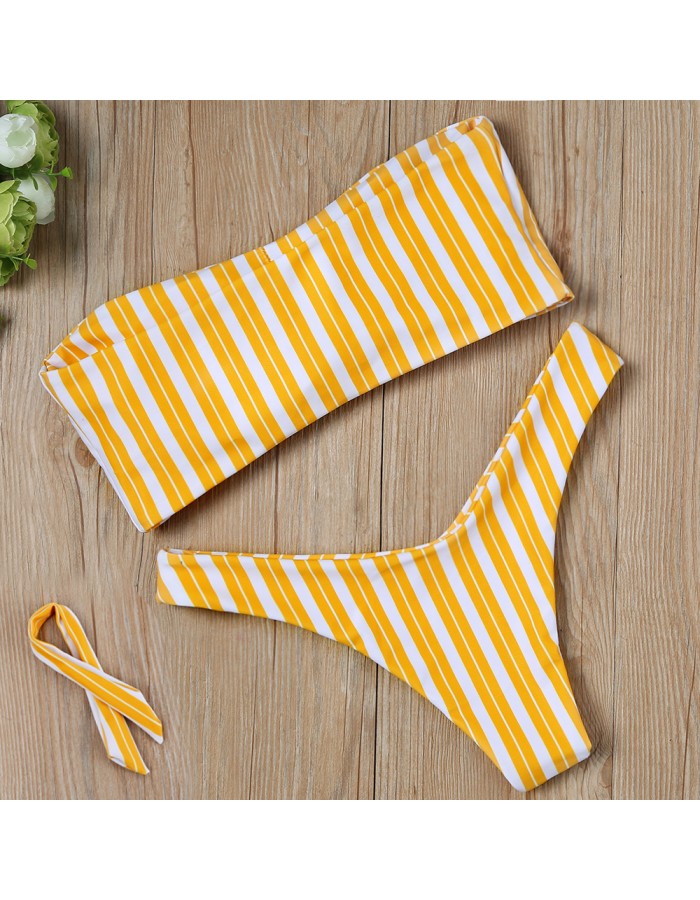 Striped sexy girl three-point lace-up Bikini bikini three-piece set skirt style swimming suit for women FF61