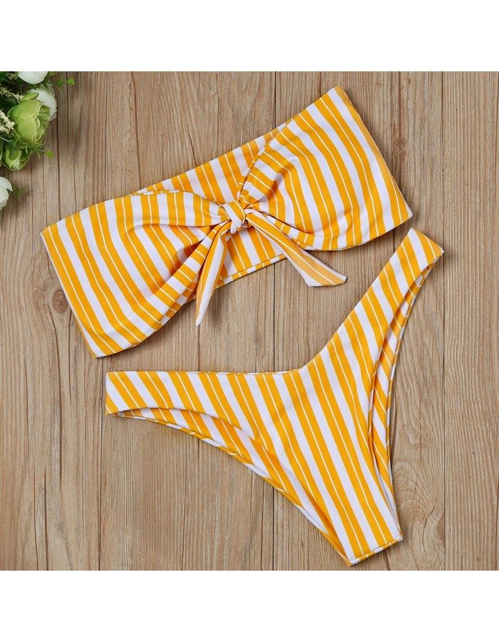 Striped sexy girl three-point lace-up Bikini bikini three-piece set skirt style swimming suit for women FF61