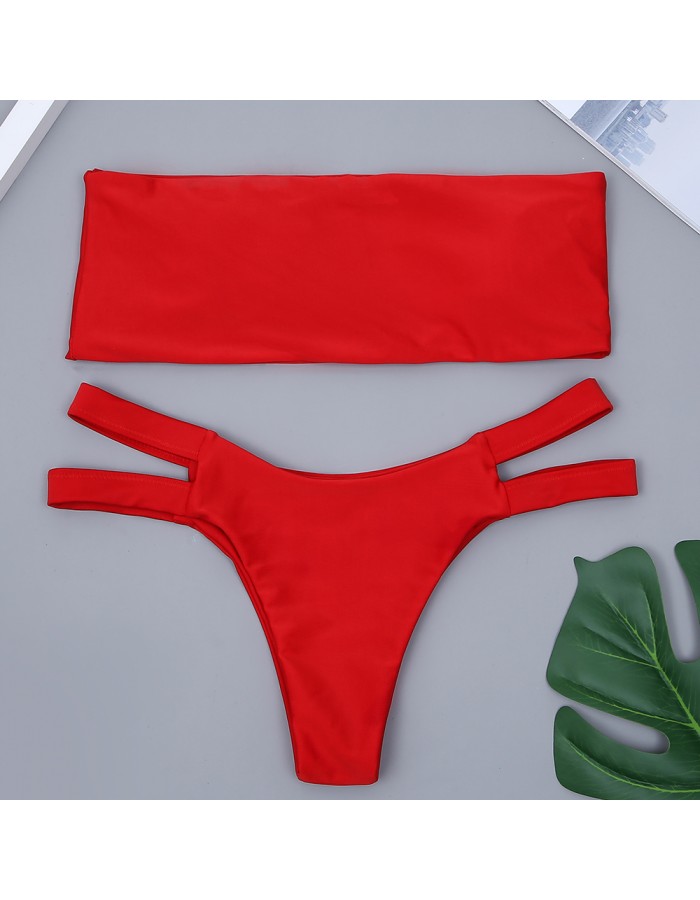 Sexy solid-color two-piece swimsuit with perforated sexy bikini swimsuit ZH05