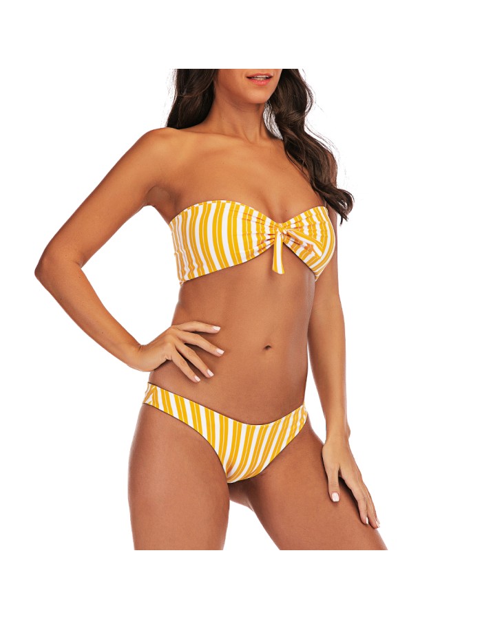Striped sexy girl three-point lace-up Bikini bikini three-piece set skirt style swimming suit for women FF61