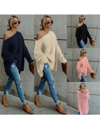 Fluffy long-sleeved sweaters, off-the-shoulder T-shirts, tops, loose and sexy sweaters for autumn and winter SB204