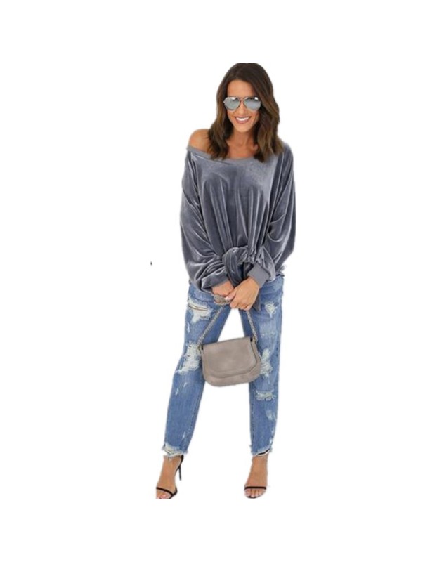 Sexy loose top, off-the-shoulder bow T-shirt with straps, solid-color hoodie top for women's wear SB203